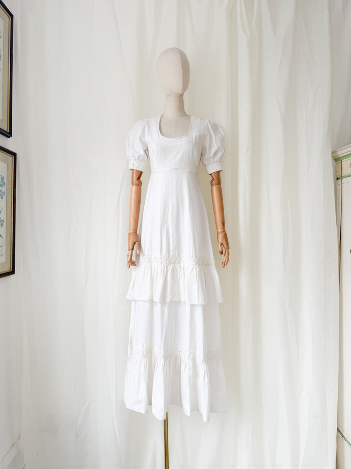 Stunning Rare Natural Raw Cotton 1970s Bohemian Maxi Dress by Louis Caring