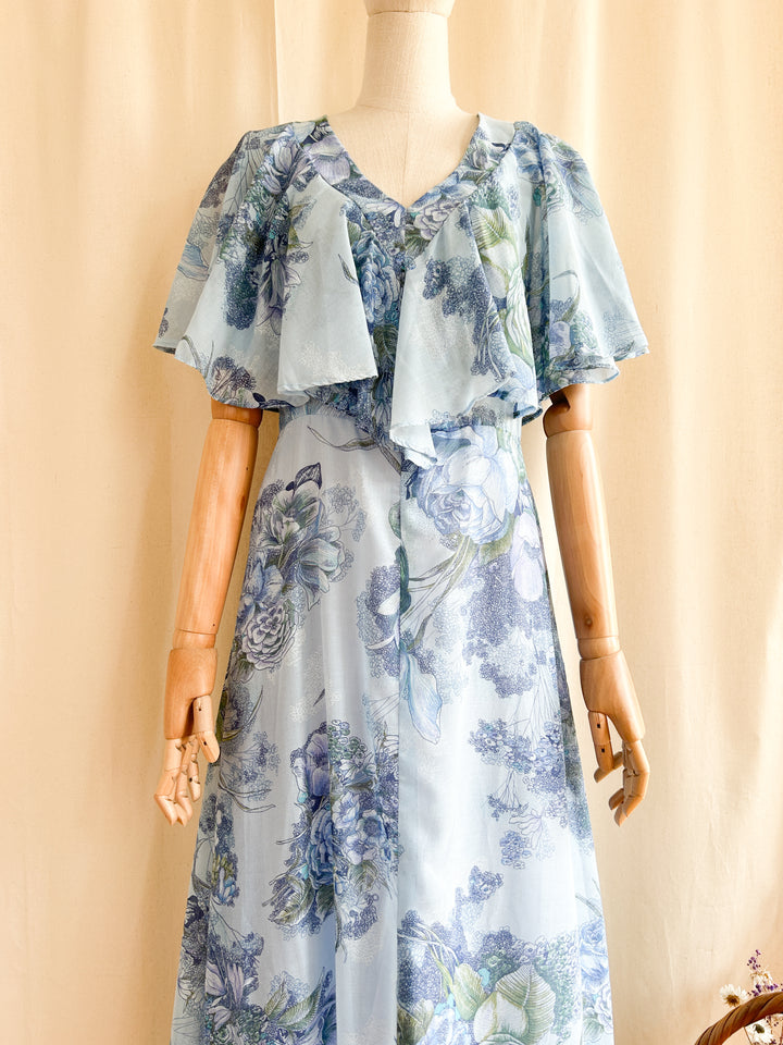 The Blue Rose ~ dreamy romantic blue rose print floral cotton prairie maxi dress