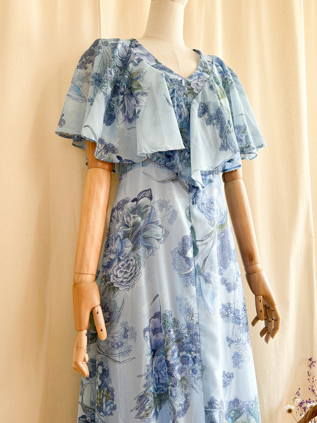 The Blue Rose ~ dreamy romantic blue rose print floral cotton prairie maxi dress