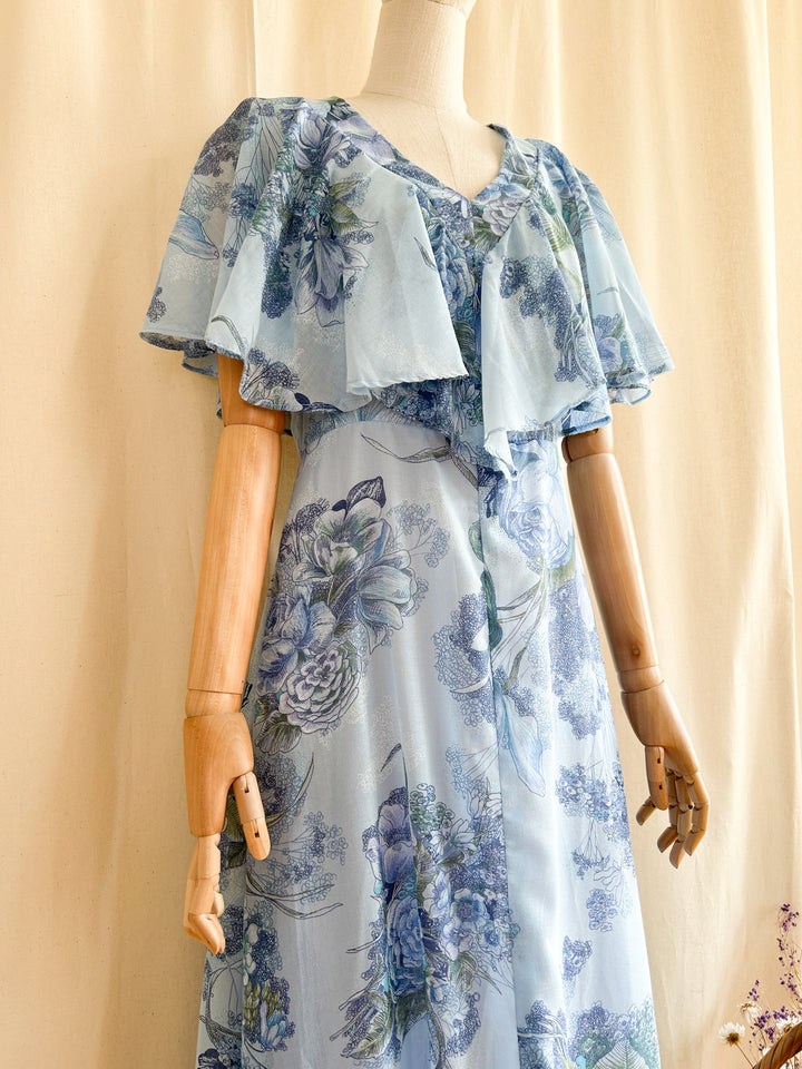 The Blue Rose ~ dreamy romantic blue rose print floral cotton prairie maxi dress