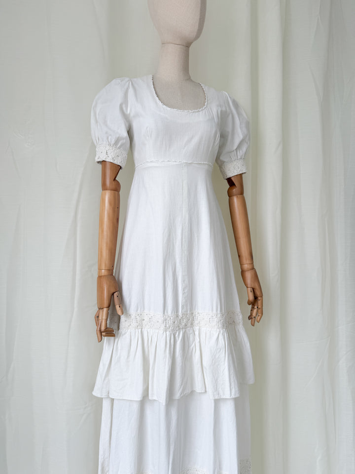 Stunning Rare Natural Raw Cotton 1970s Bohemian Maxi Dress by Louis Caring