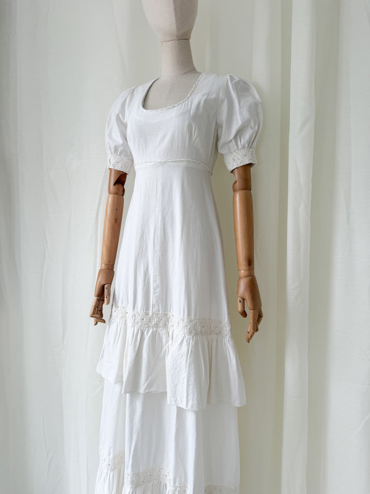 Stunning Rare Natural Raw Cotton 1970s Bohemian Maxi Dress by Louis Caring