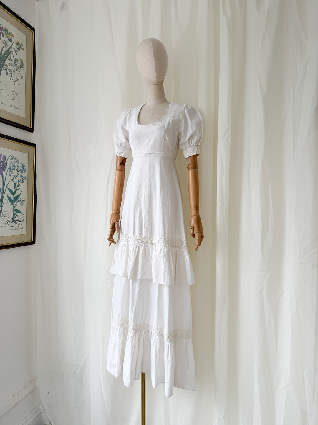 Stunning Rare Natural Raw Cotton 1970s Bohemian Maxi Dress by Louis Caring