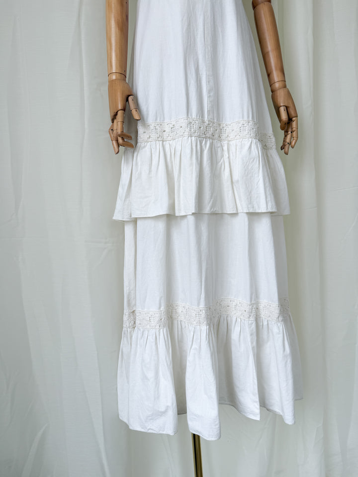 Stunning Rare Natural Raw Cotton 1970s Bohemian Maxi Dress by Louis Caring