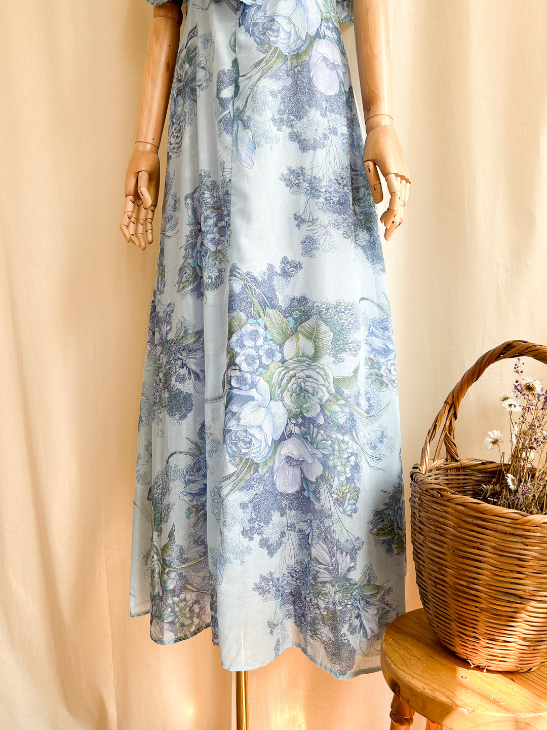 The Blue Rose ~ dreamy romantic blue rose print floral cotton prairie maxi dress