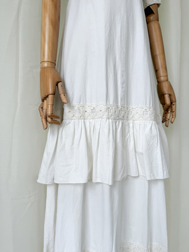 Stunning Rare Natural Raw Cotton 1970s Bohemian Maxi Dress by Louis Caring