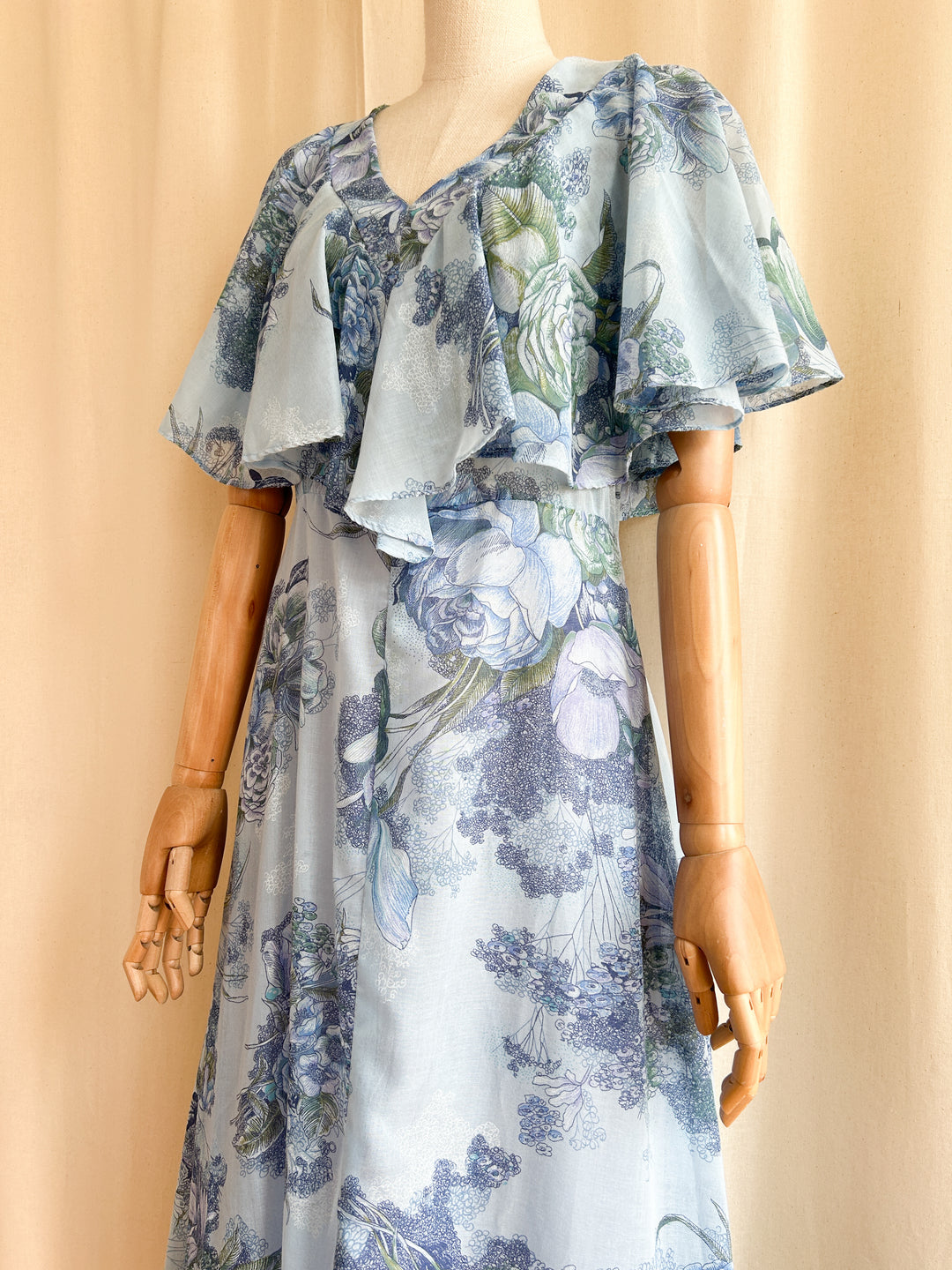 The Blue Rose ~ dreamy romantic blue rose print floral cotton prairie maxi dress