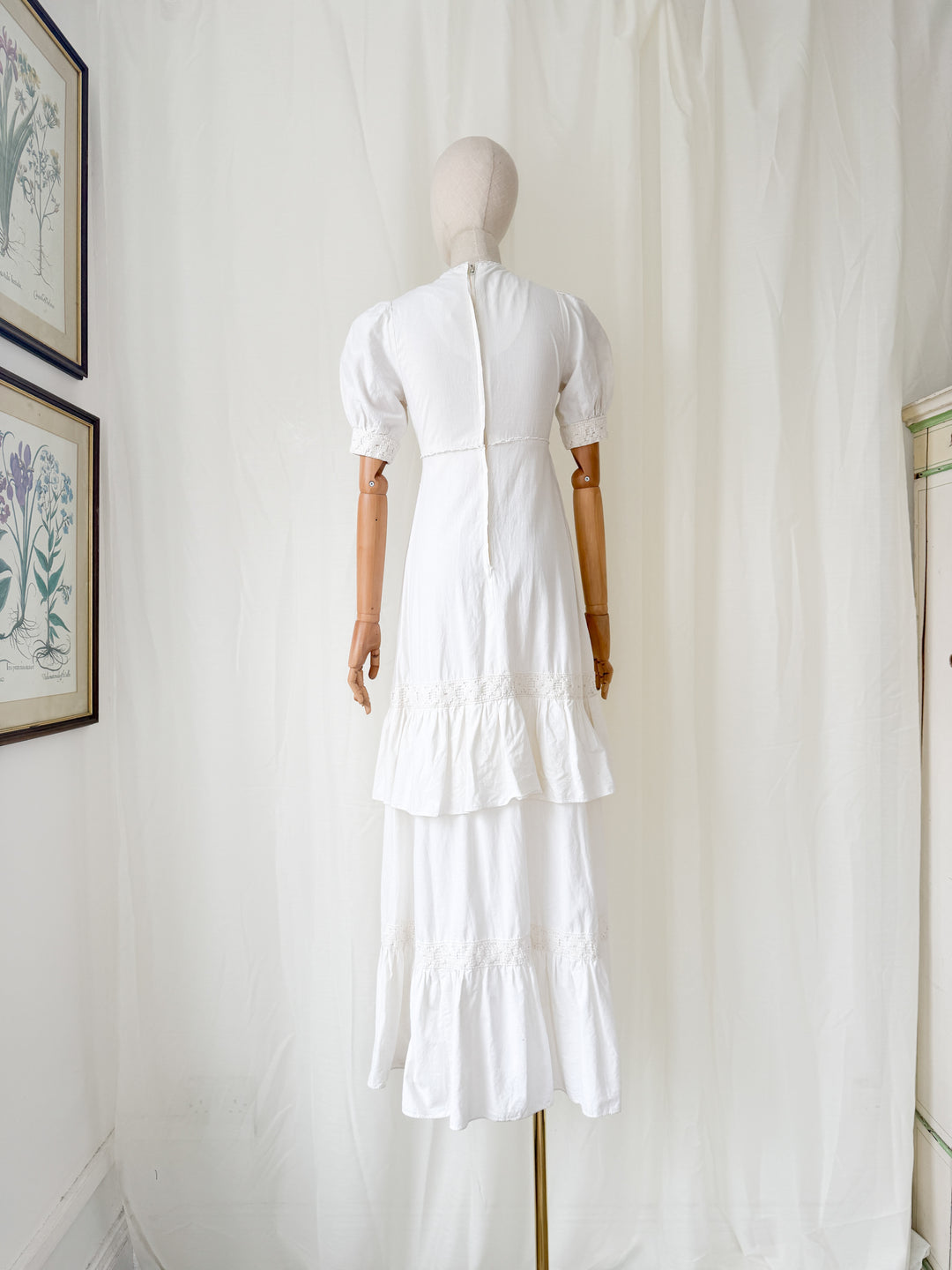 Stunning Rare Natural Raw Cotton 1970s Bohemian Maxi Dress by Louis Caring