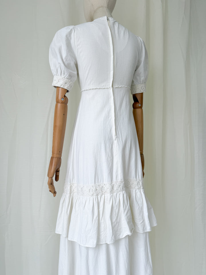 Stunning Rare Natural Raw Cotton 1970s Bohemian Maxi Dress by Louis Caring