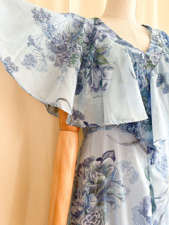 The Blue Rose ~ dreamy romantic blue rose print floral cotton prairie maxi dress