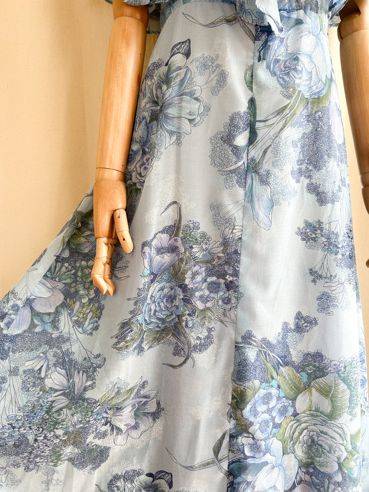 The Blue Rose ~ dreamy romantic blue rose print floral cotton prairie maxi dress