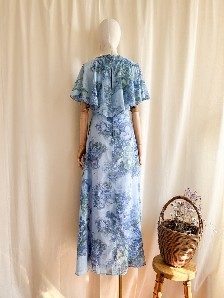 The Blue Rose ~ dreamy romantic blue rose print floral cotton prairie maxi dress