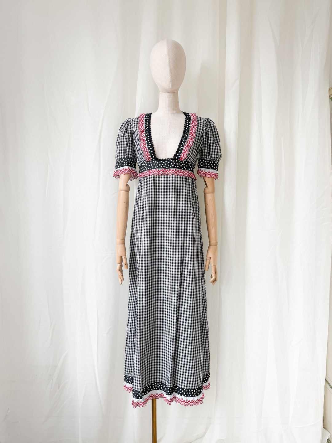 Precious Rare 1970s Jean Varon Cotton Gingham Maxi Dress