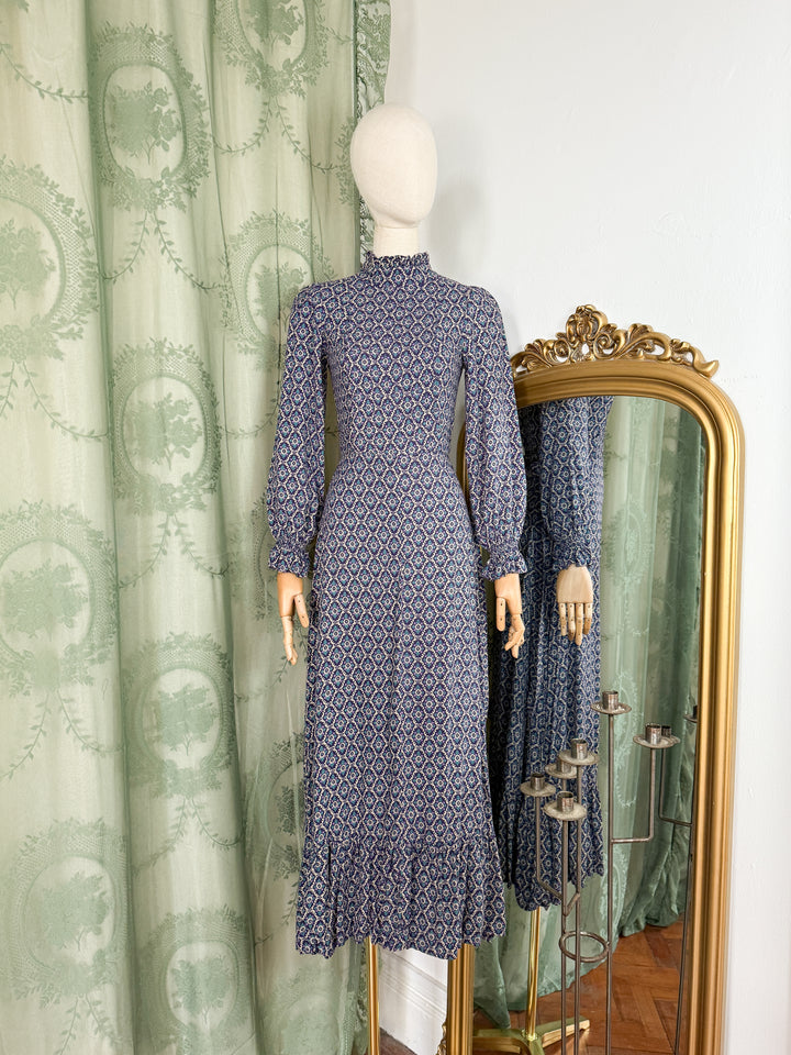 ROSALIND ~ DIVINE 1970S WOOL BLEND WITCHY FLORAL MAXI DRESS