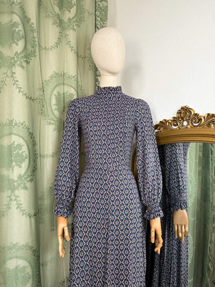 ROSALIND ~ DIVINE 1970S WOOL BLEND WITCHY FLORAL MAXI DRESS
