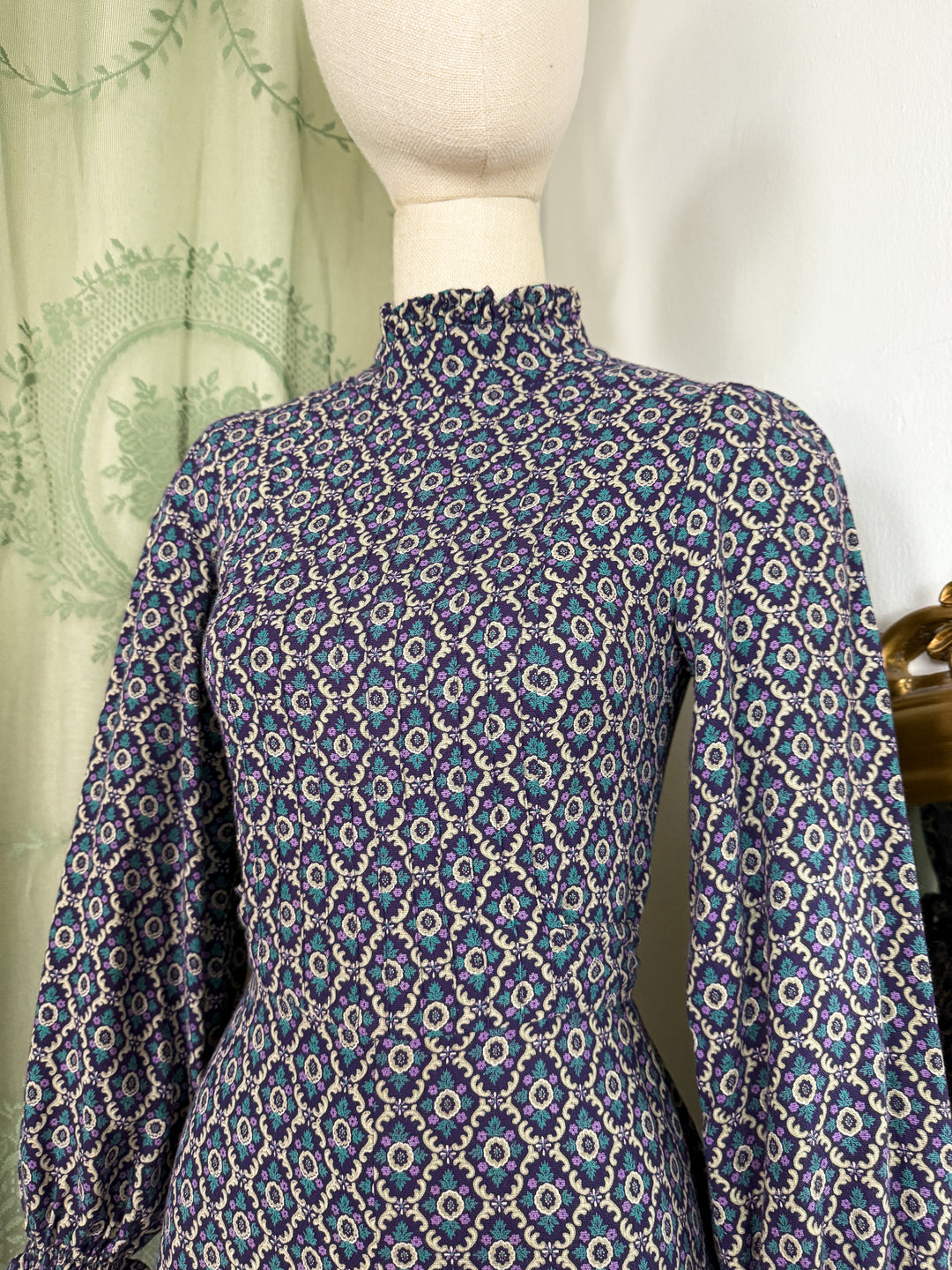 ROSALIND ~ DIVINE 1970S WOOL BLEND WITCHY FLORAL MAXI DRESS