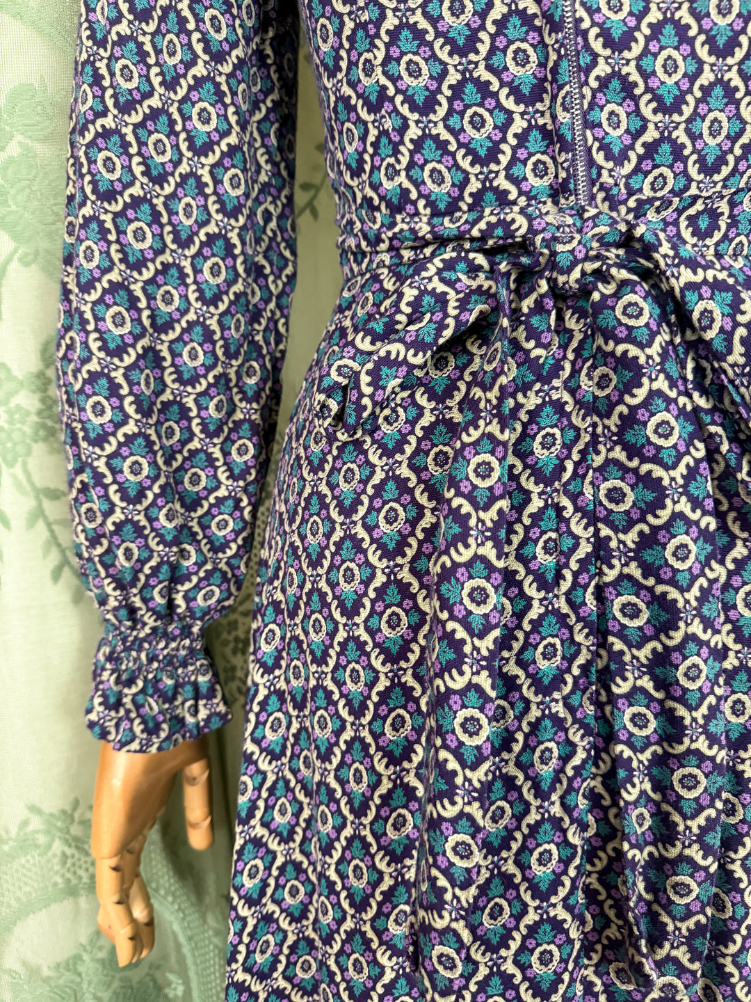 ROSALIND ~ DIVINE 1970S WOOL BLEND WITCHY FLORAL MAXI DRESS