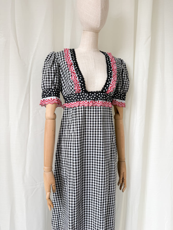 Precious Rare 1970s Jean Varon Cotton Gingham Maxi Dress