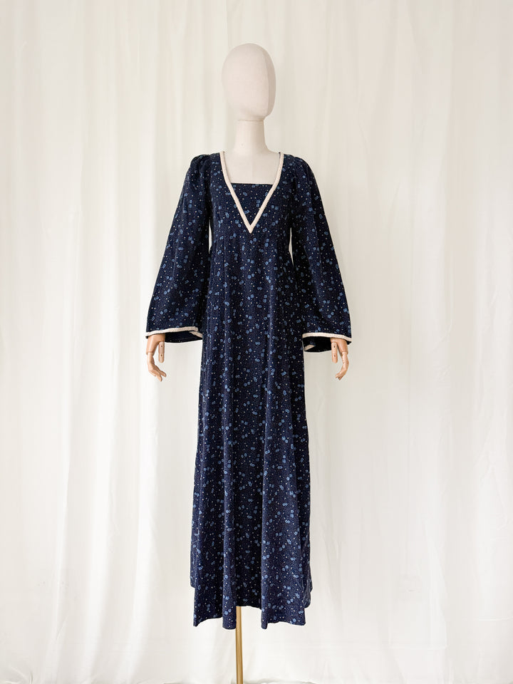 Beautiful Rare One of a Kind 70s Needlecord Medieval Maxi Dress