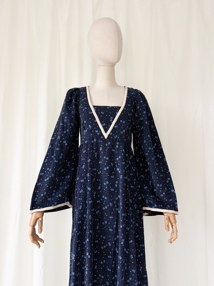 Beautiful Rare One of a Kind 70s Needlecord Medieval Maxi Dress