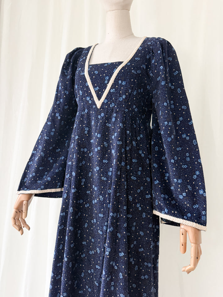 Beautiful Rare One of a Kind 70s Needlecord Medieval Maxi Dress