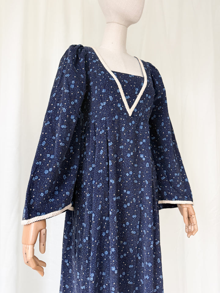 Beautiful Rare One of a Kind 70s Needlecord Medieval Maxi Dress