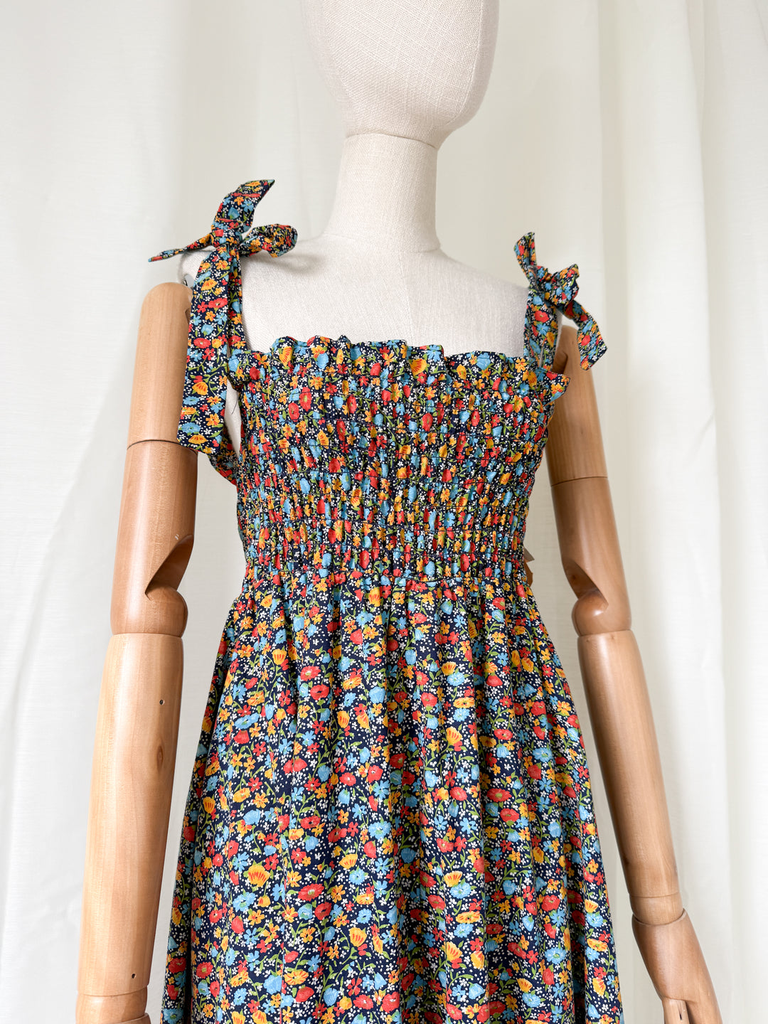 Utterly Dreamy Deadstock 1970s Floral Cotton Shirred Maxi Dress