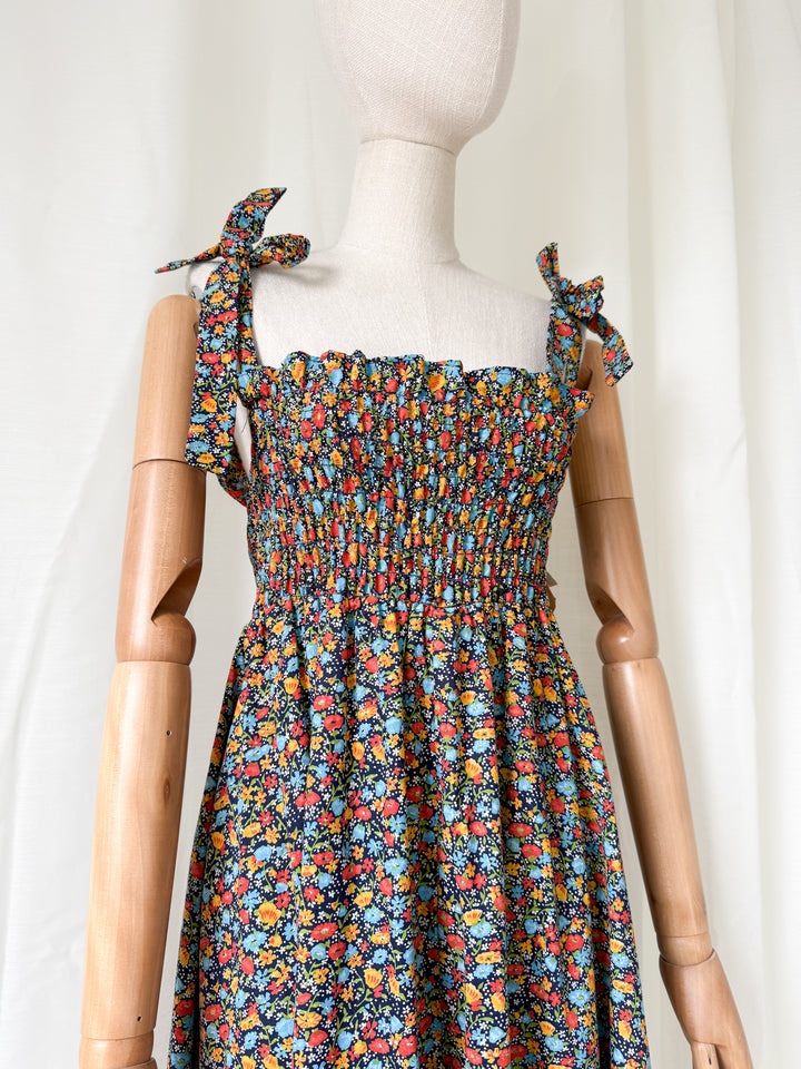 Utterly Dreamy Deadstock 1970s Floral Cotton Shirred Maxi Dress