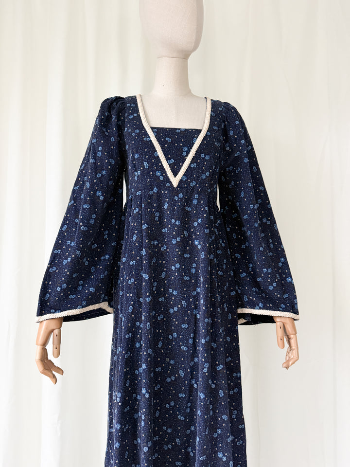Beautiful Rare One of a Kind 70s Needlecord Medieval Maxi Dress