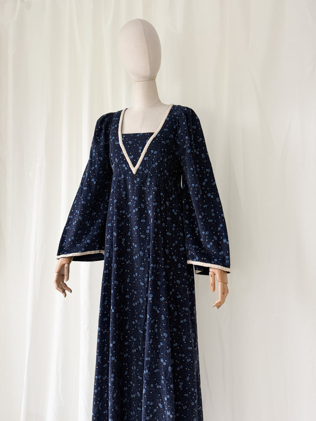 Beautiful Rare One of a Kind 70s Needlecord Medieval Maxi Dress