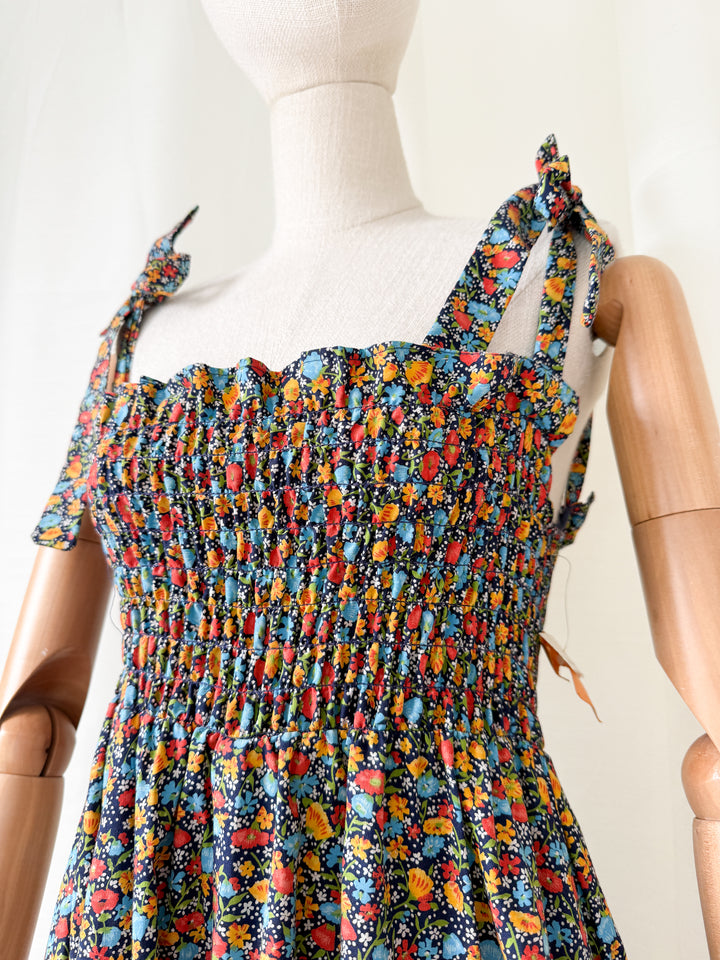 Utterly Dreamy Deadstock 1970s Floral Cotton Shirred Maxi Dress