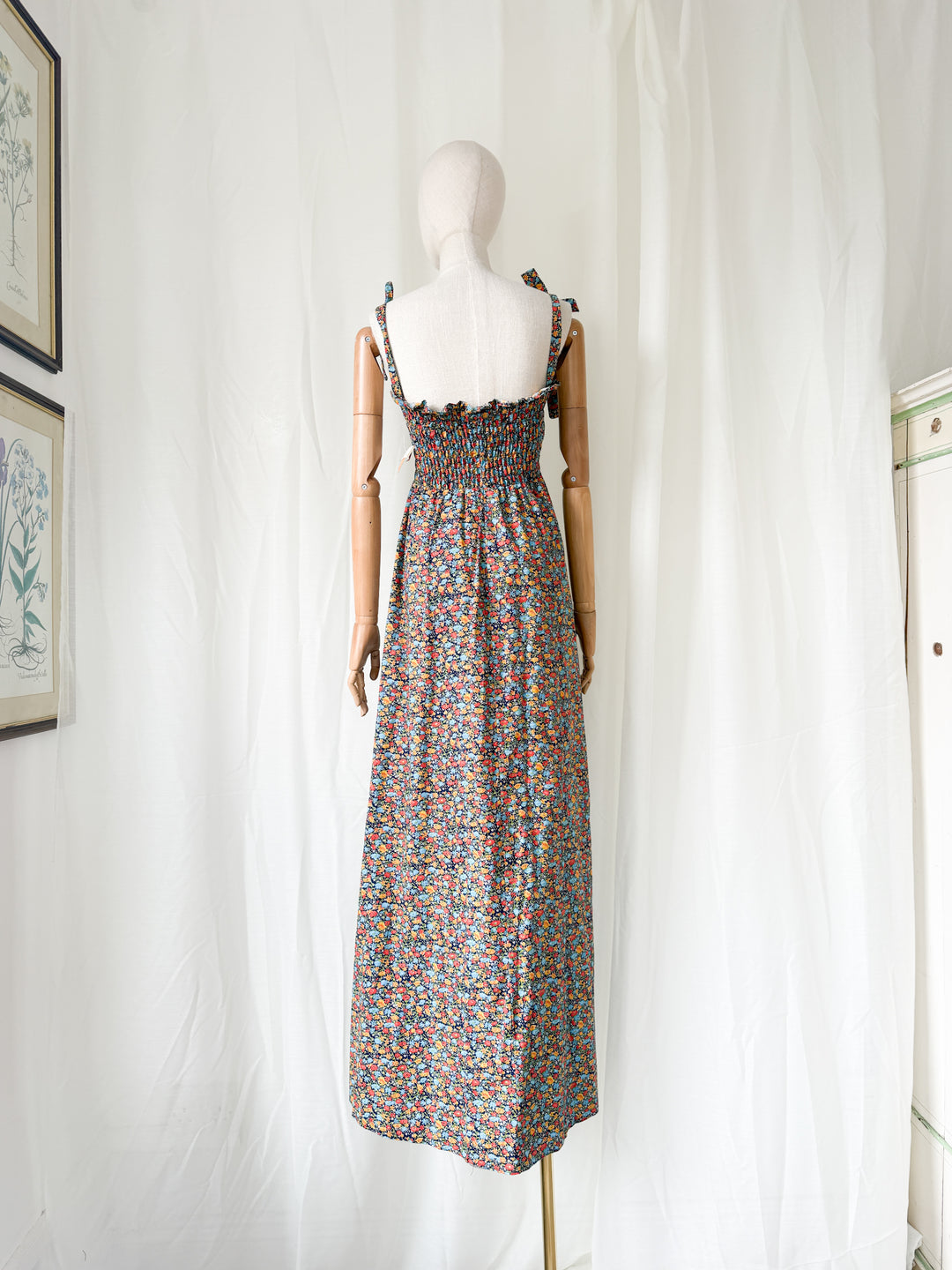 Utterly Dreamy Deadstock 1970s Floral Cotton Shirred Maxi Dress