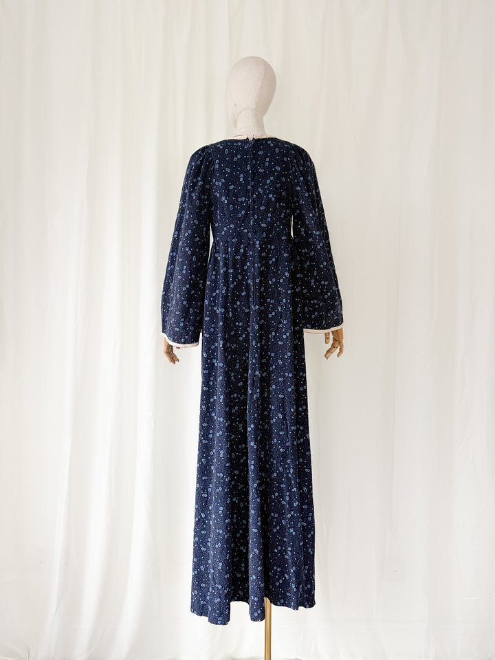 Beautiful Rare One of a Kind 70s Needlecord Medieval Maxi Dress
