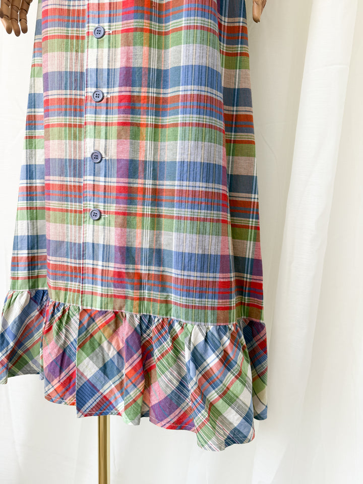 Divine Rare 1970s Plaid Cotton Button Front Maxi Dress