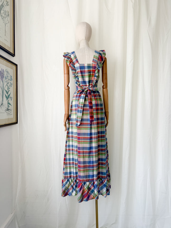 Divine Rare 1970s Plaid Cotton Button Front Maxi Dress