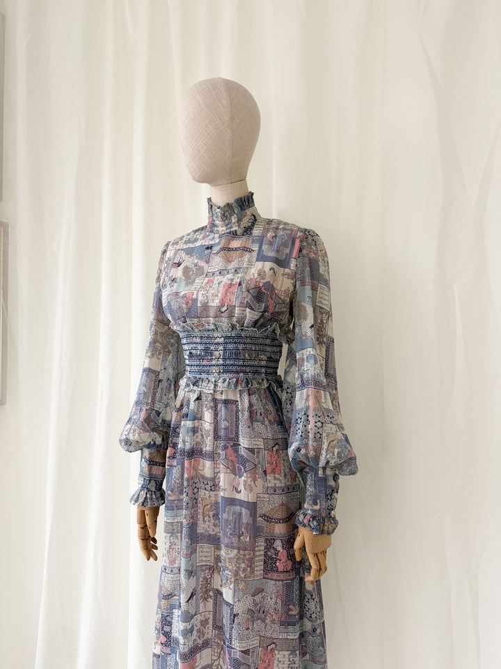 Incredible Rare 70s John Charles Japanese Print Cotton Midi Dress