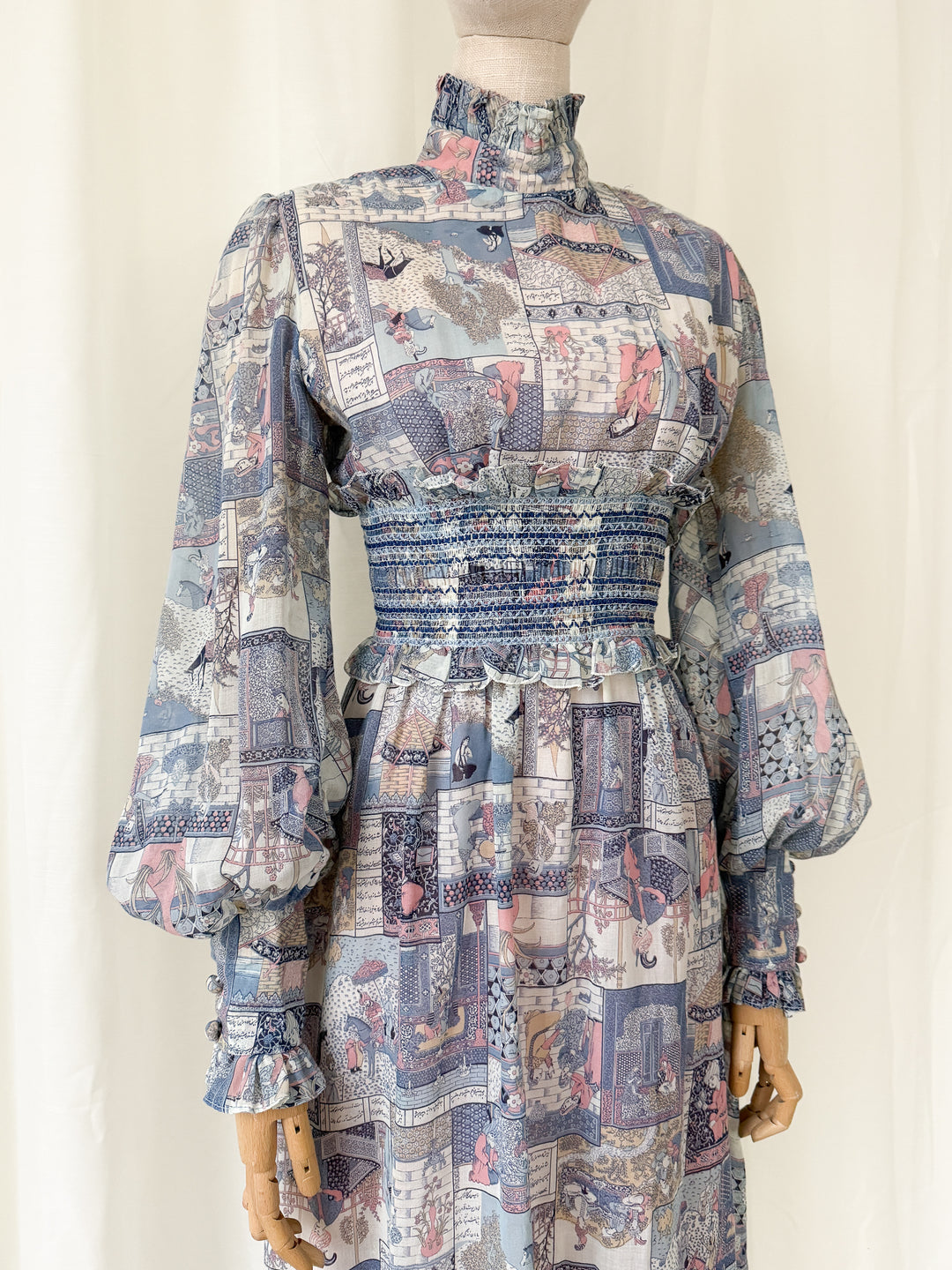 Incredible Rare 70s John Charles Japanese Print Cotton Midi Dress
