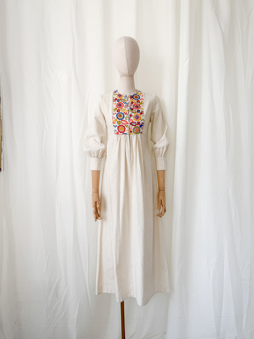 Absolutely Adorable Rare Heavy Calico Embroidered 1970s Maxi Dress by Rae Dolls