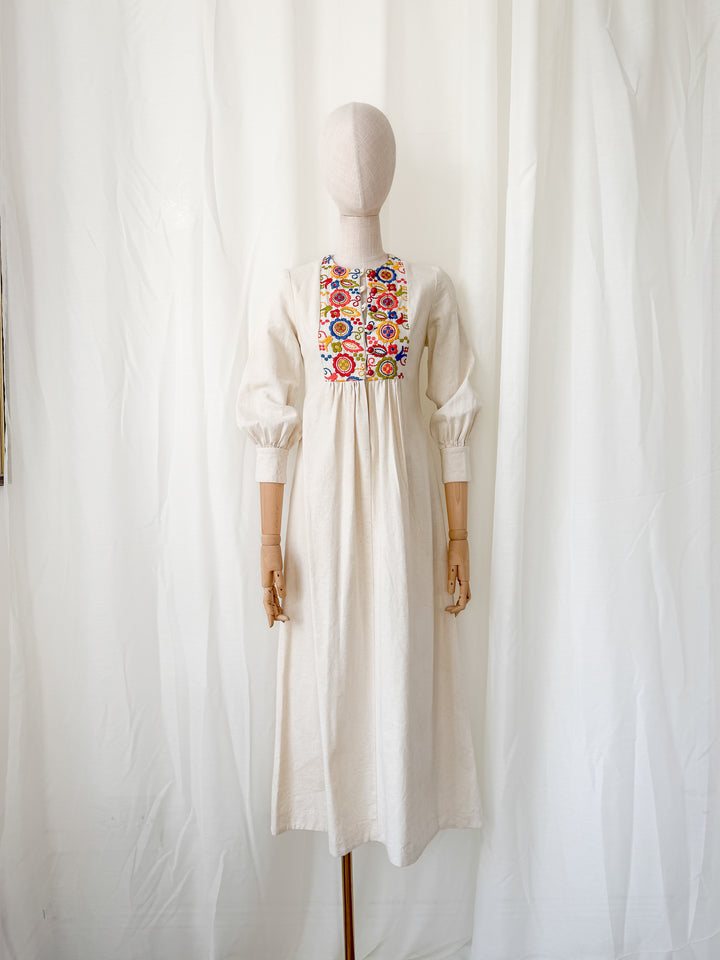 Absolutely Adorable Rare Heavy Calico Embroidered 1970s Maxi Dress by Rae Dolls