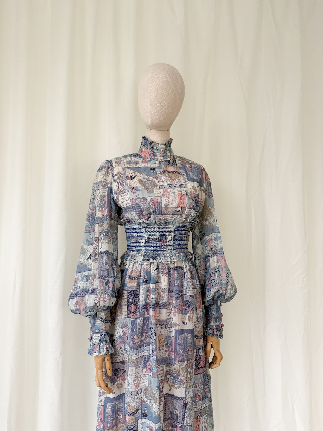 Incredible Rare 70s John Charles Japanese Print Cotton Midi Dress