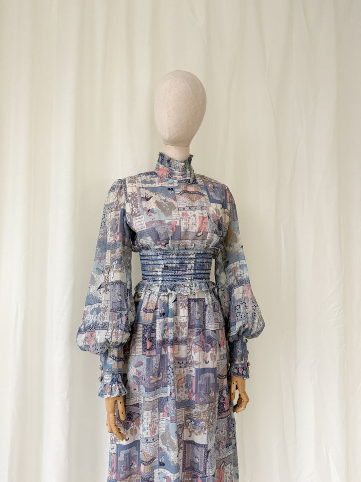 Incredible Rare 70s John Charles Japanese Print Cotton Midi Dress