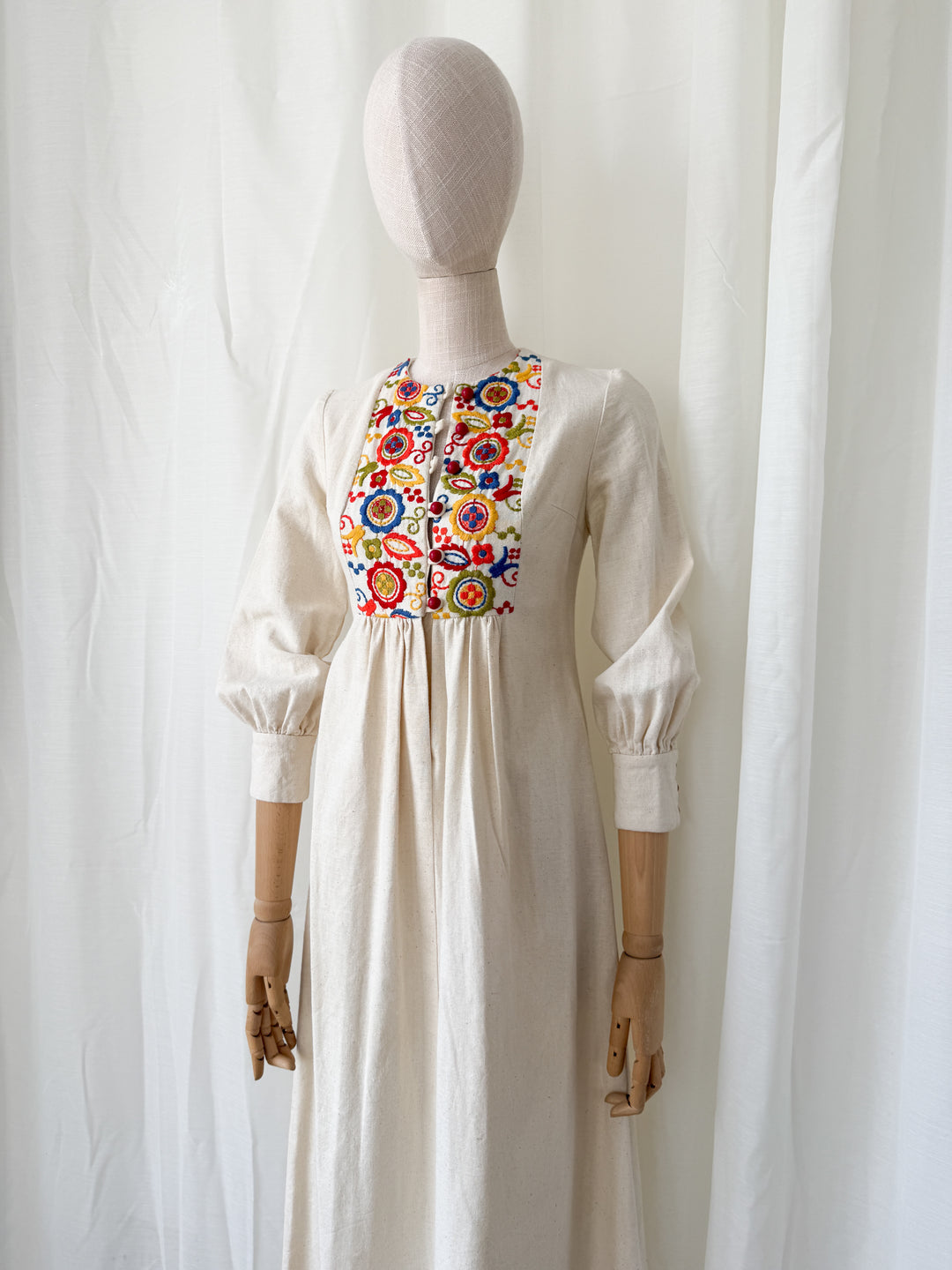 Absolutely Adorable Rare Heavy Calico Embroidered 1970s Maxi Dress by Rae Dolls