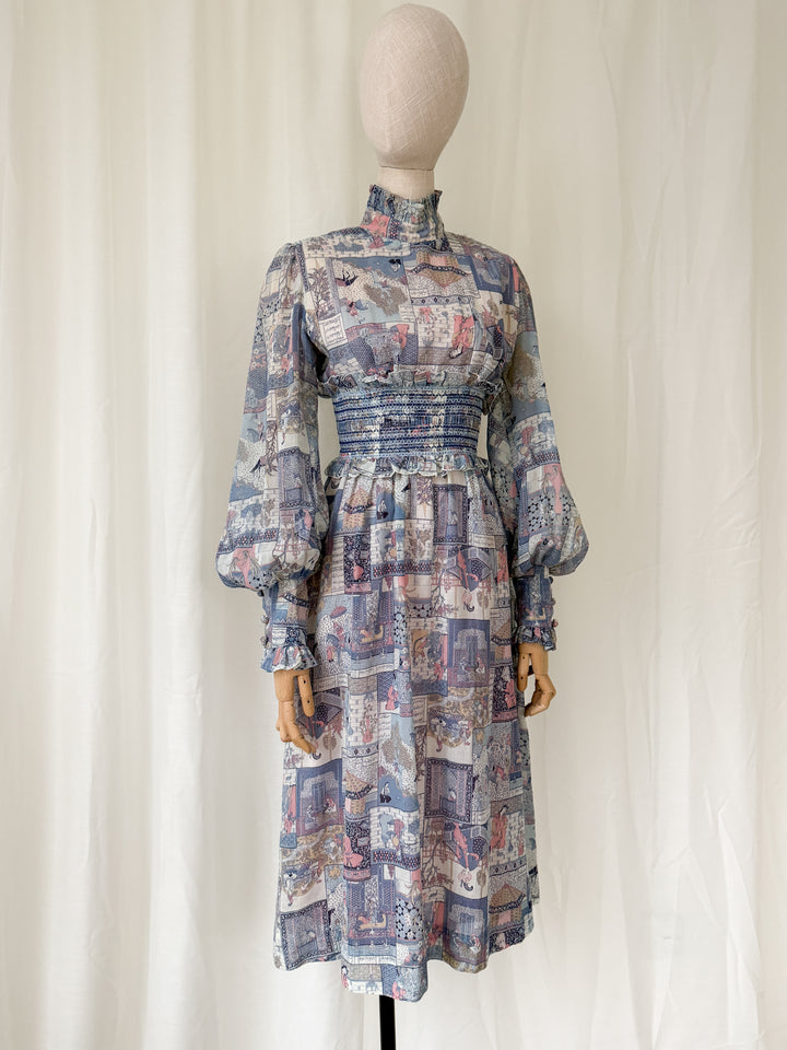 Incredible Rare 70s John Charles Japanese Print Cotton Midi Dress