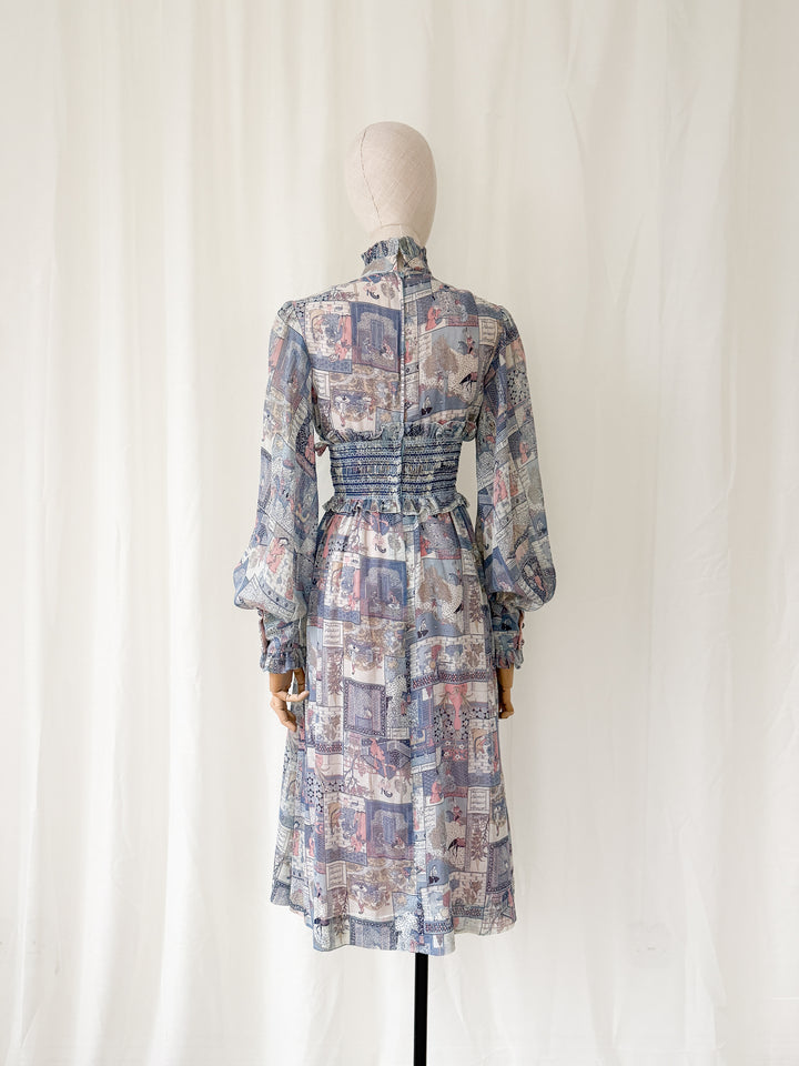Incredible Rare 70s John Charles Japanese Print Cotton Midi Dress