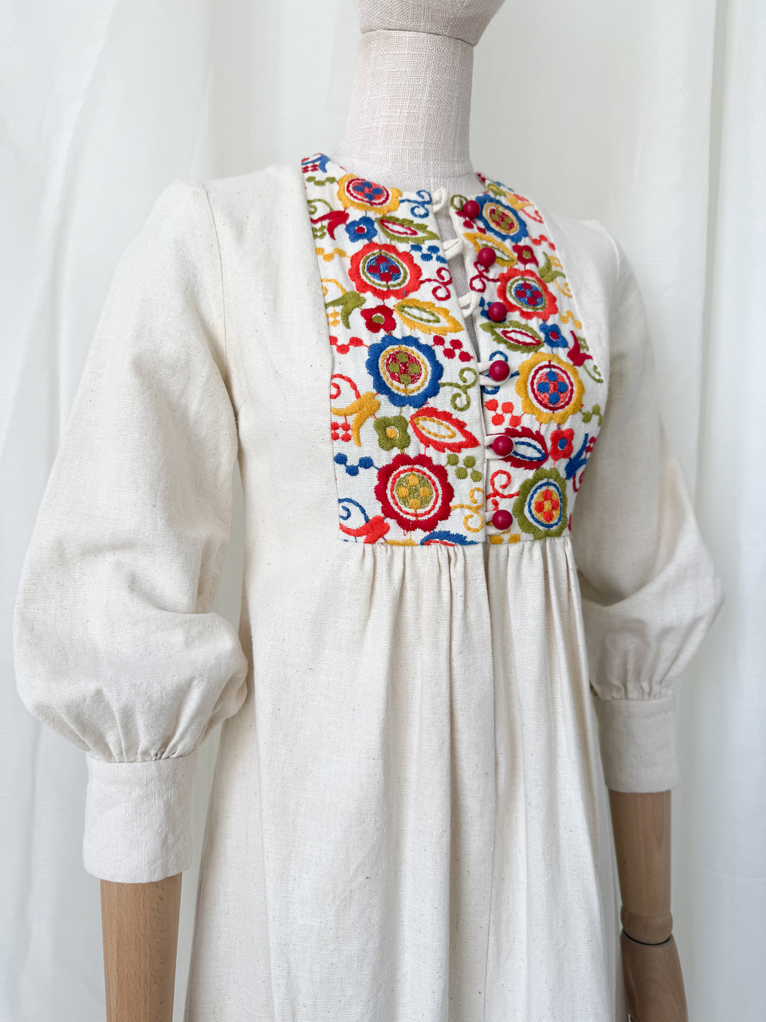 Absolutely Adorable Rare Heavy Calico Embroidered 1970s Maxi Dress by Rae Dolls