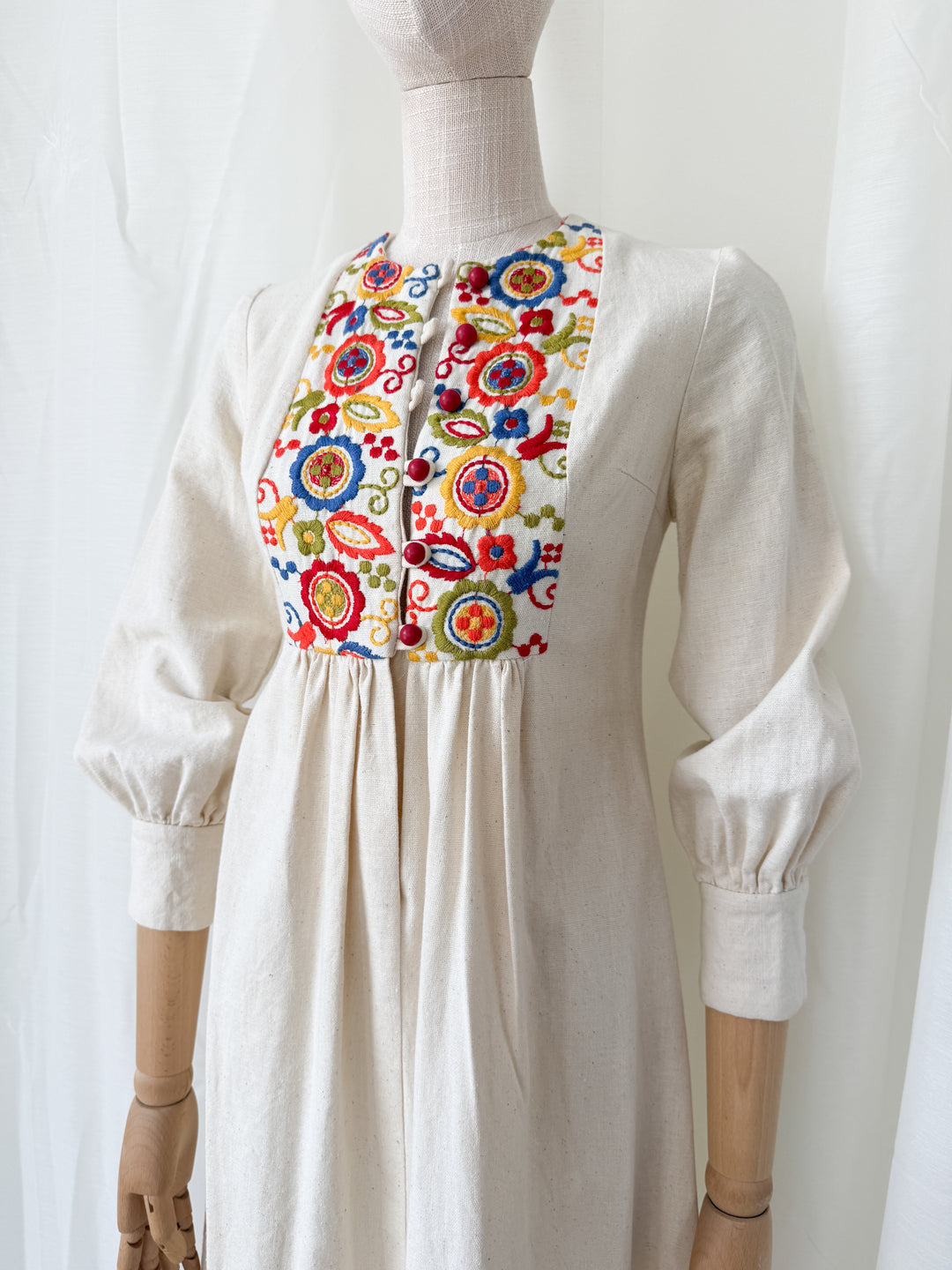 Absolutely Adorable Rare Heavy Calico Embroidered 1970s Maxi Dress by Rae Dolls