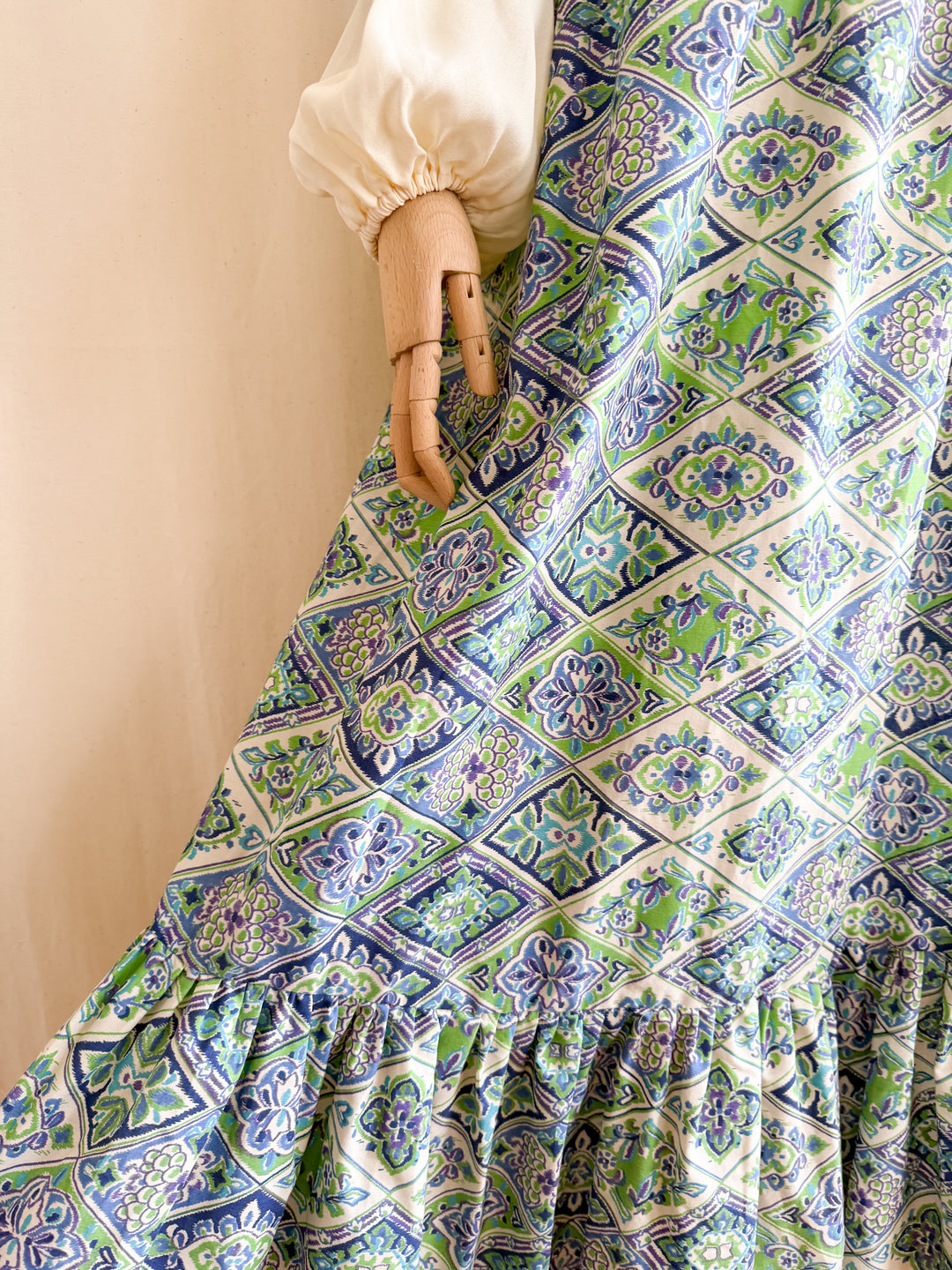 Gorgeous 70s Bohemian Shirred Waist Cotton and Chiffon Maxi Dress
