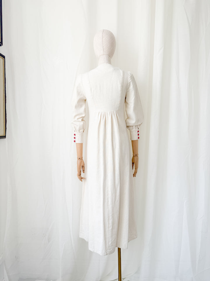 Absolutely Adorable Rare Heavy Calico Embroidered 1970s Maxi Dress by Rae Dolls