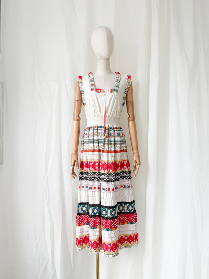 Absolutely INSANE Rare Heavy Calico Cotton Fully Embroidered Patchwork 1970s Maxi Dress by Peggy Page
