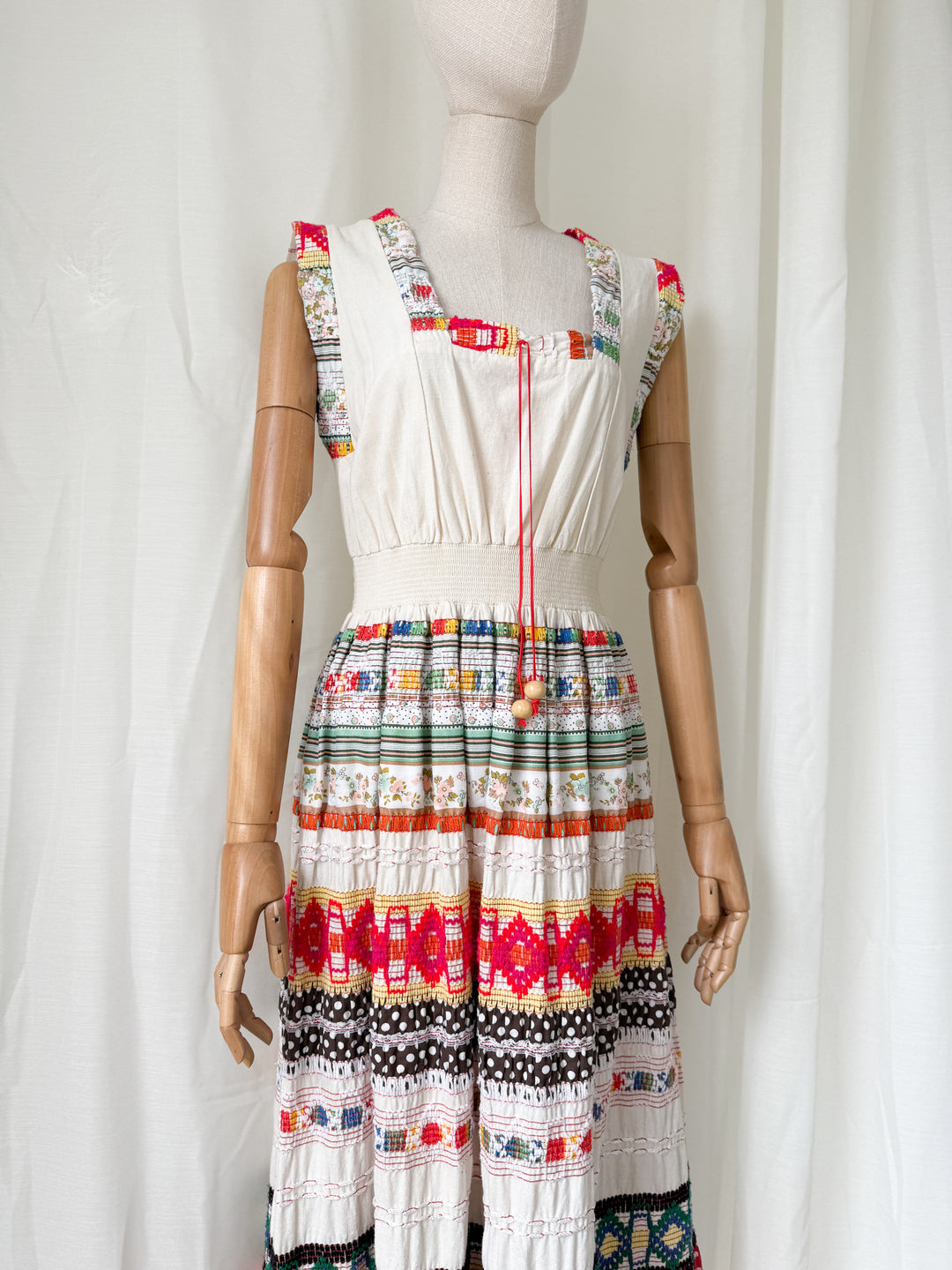 Absolutely INSANE Rare Heavy Calico Cotton Fully Embroidered Patchwork 1970s Maxi Dress by Peggy Page